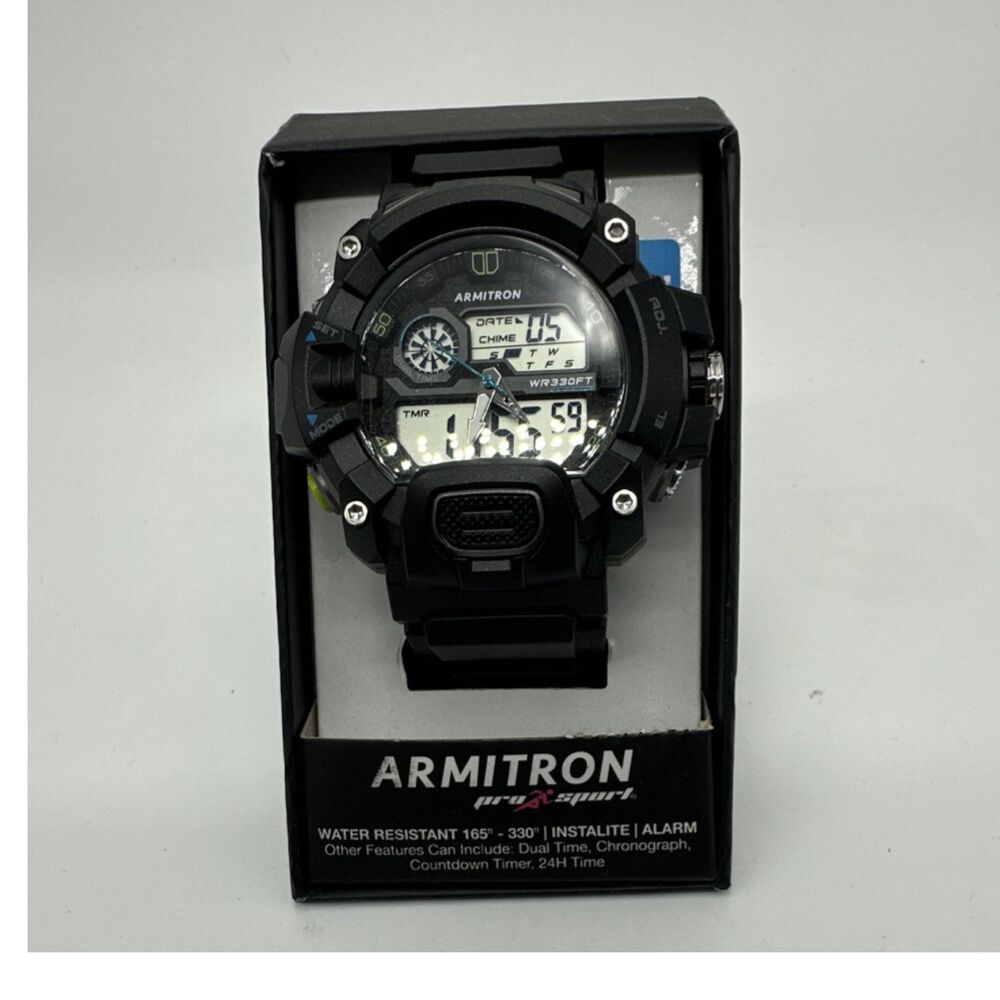Armitron Pro Sport Men's Analog-Digital Quartz Watch Black Resin Strap 100m